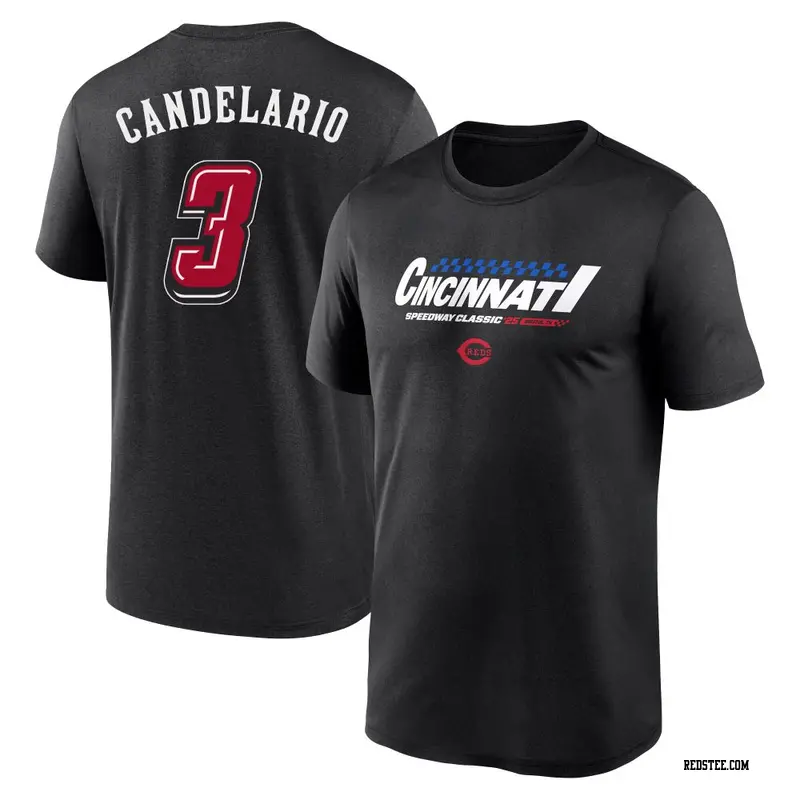 Men's Cincinnati Reds ＃3 Jeimer Candelario Black 2025 Speedway Classic Performance Name & Number T-Shirt