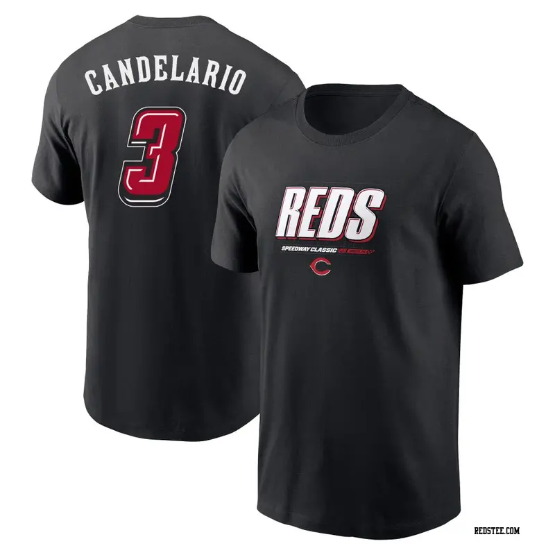 Men's Cincinnati Reds ＃3 Jeimer Candelario Black 2025 Speedway Classic Wordmark Name & Number T-Shirt