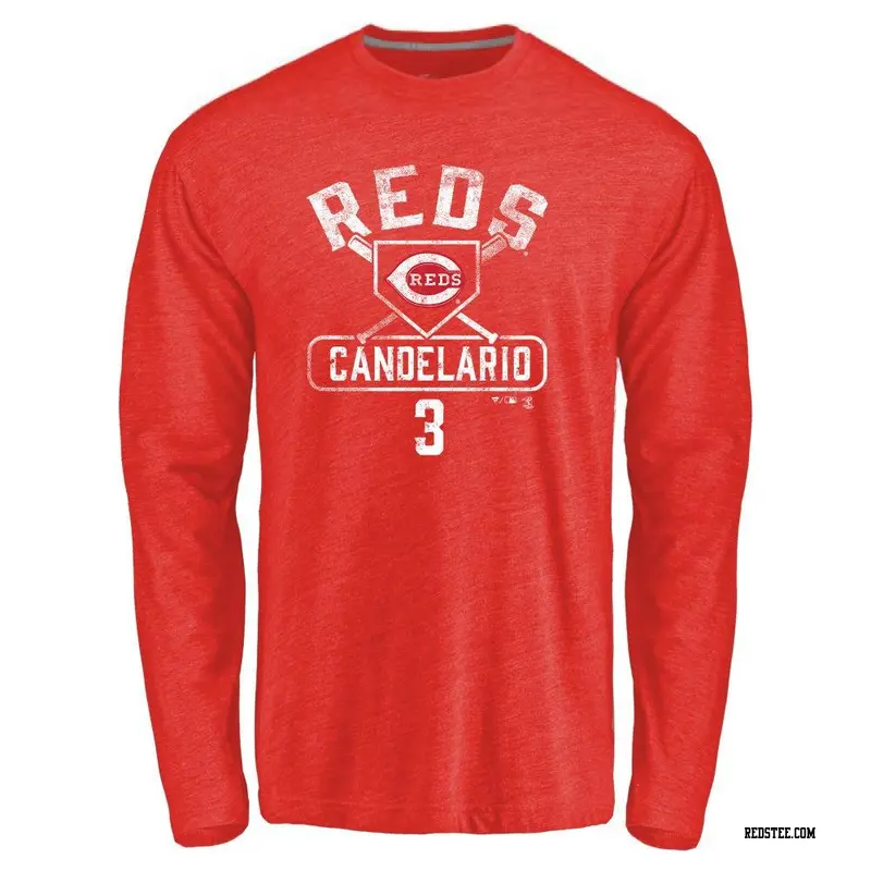 Men's Cincinnati Reds ＃3 Jeimer Candelario Red Base Runner Long Sleeve T-Shirt