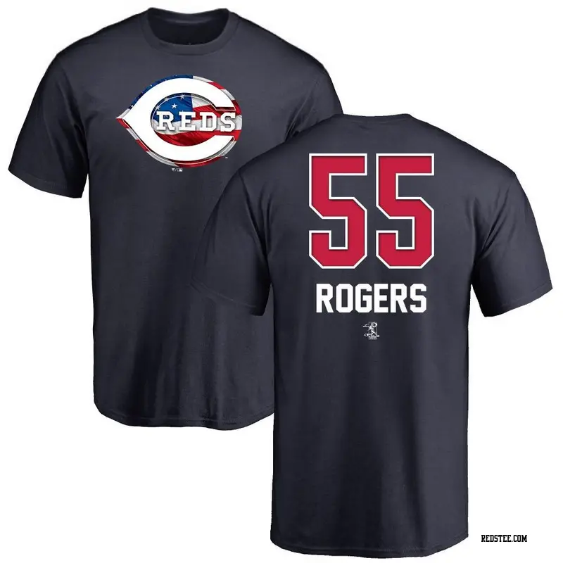Men's Cincinnati Reds ＃55 Taylor Rogers Navy Name and Number Banner Wave T-Shirt