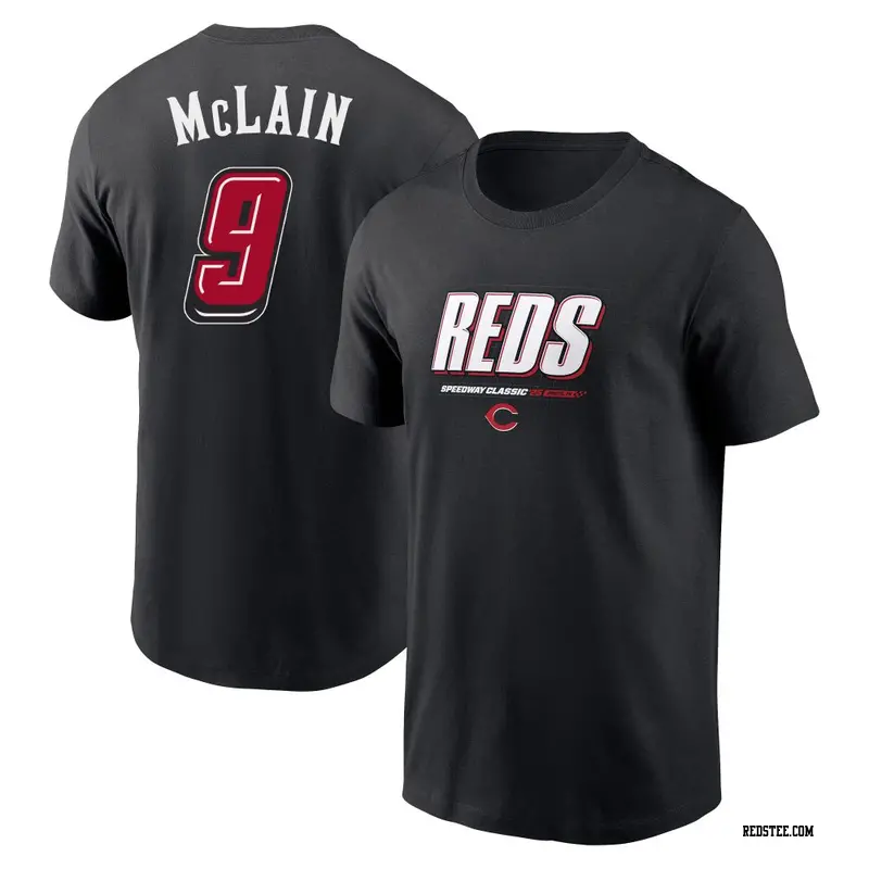Men's Cincinnati Reds ＃9 Matt McLain Black 2025 Speedway Classic Wordmark Name & Number T-Shirt