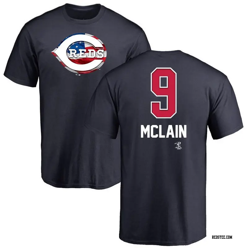 Men's Cincinnati Reds ＃9 Matt McLain Navy Branded Name and Number Banner Wave T-Shirt