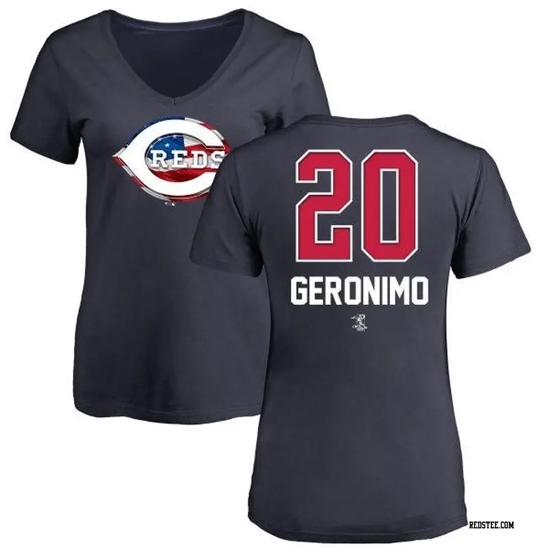 Women's Cincinnati Reds ＃20 Cesar Geronimo Navy Branded Name and Number  Banner Wave V-Neck T-Shirt - Reds Store