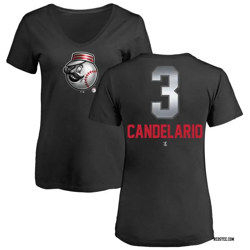 Women's Cincinnati Reds ＃3 Jeimer Candelario Black Midnight Mascot V-Neck T-Shirt