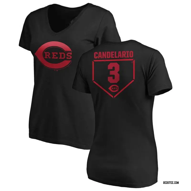 Women's Cincinnati Reds ＃3 Jeimer Candelario Black RBI Slim Fit V-Neck T-Shirt
