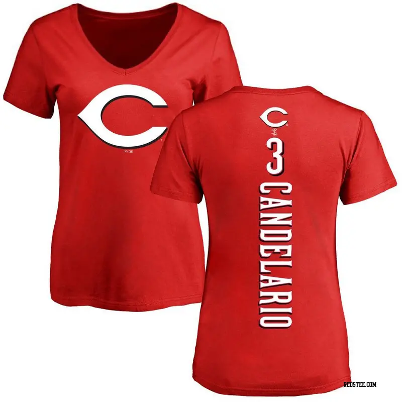 Women's Cincinnati Reds ＃3 Jeimer Candelario Red Backer Slim Fit T-Shirt