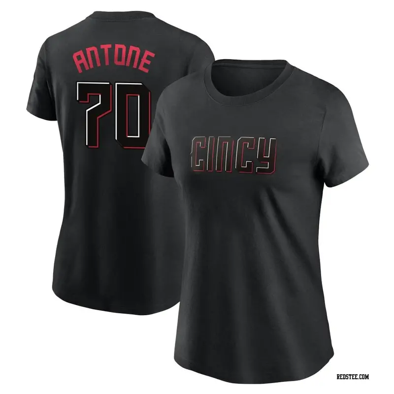 Women's Cincinnati Reds ＃70 Tejay Antone Black 2023 City Connect Name & Number T-Shirt