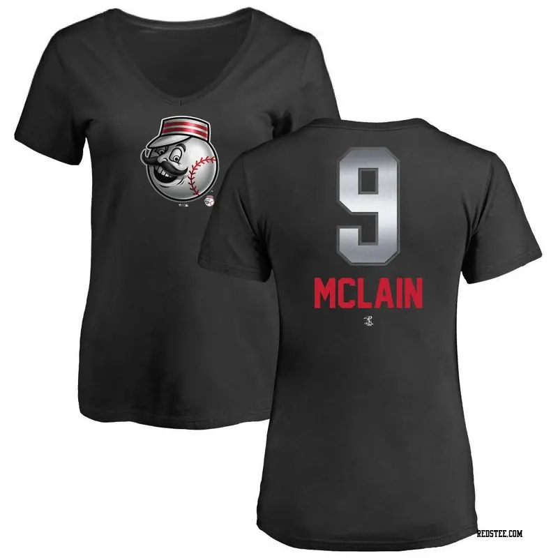 Women's Cincinnati Reds ＃9 Matt McLain Black Branded Midnight Mascot V-Neck T-Shirt