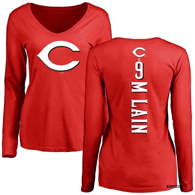 Women's Cincinnati Reds ＃9 Matt McLain Red Backer Slim Fit Long Sleeve T-Shirt