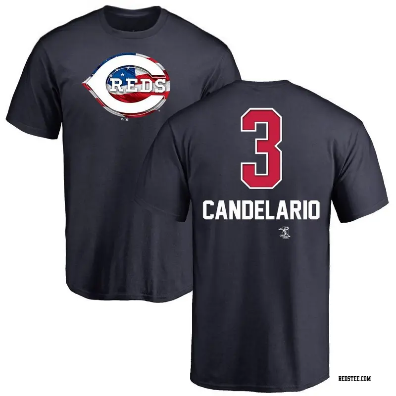 Youth Cincinnati Reds ＃3 Jeimer Candelario Navy Name and Number Banner Wave T-Shirt