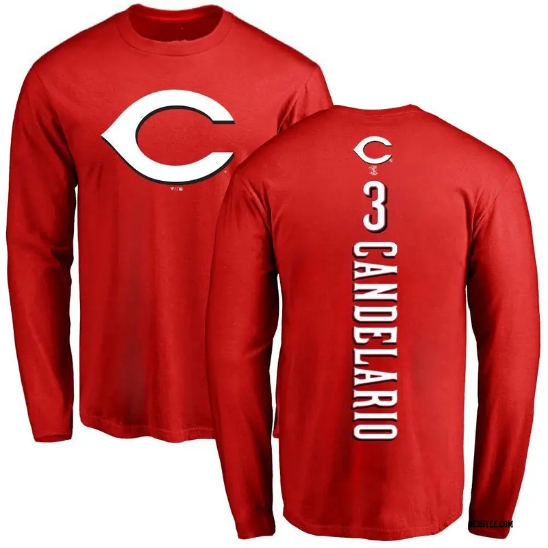 Youth Cincinnati Reds ＃3 Jeimer Candelario Red Backer Long Sleeve T-Shirt