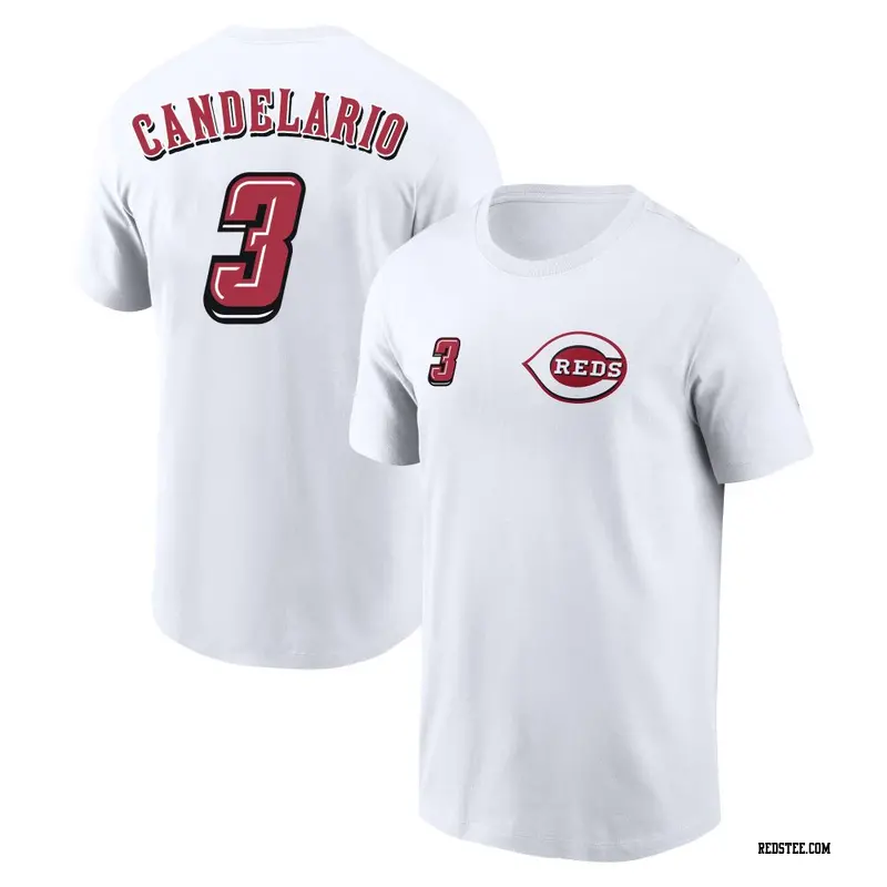 Youth Cincinnati Reds ＃3 Jeimer Candelario White 2025 Speedway Classic Name & Number T-Shirt