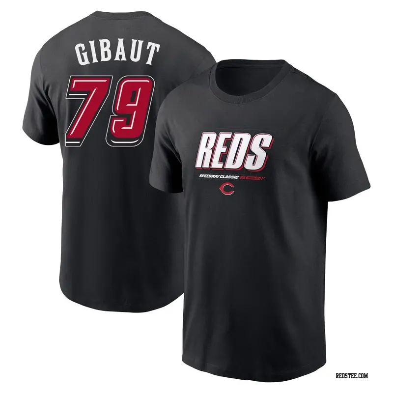 Youth Cincinnati Reds ＃79 Ian Gibaut Black 2025 Speedway Classic Wordmark Name & Number T-Shirt